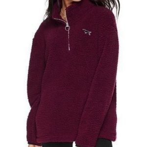 VICTORIA'S SECRET PINK SHERPA QUARTER ZIP PULLOVER SWEATSHIRT PLUM PURPLE